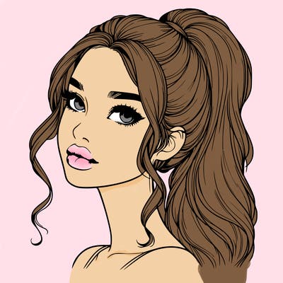 realistic girl with a ponytail on her hair and lips