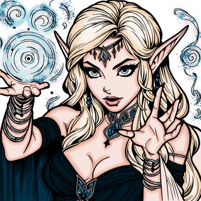 realistic scary beautiful elf sorceress casting spell