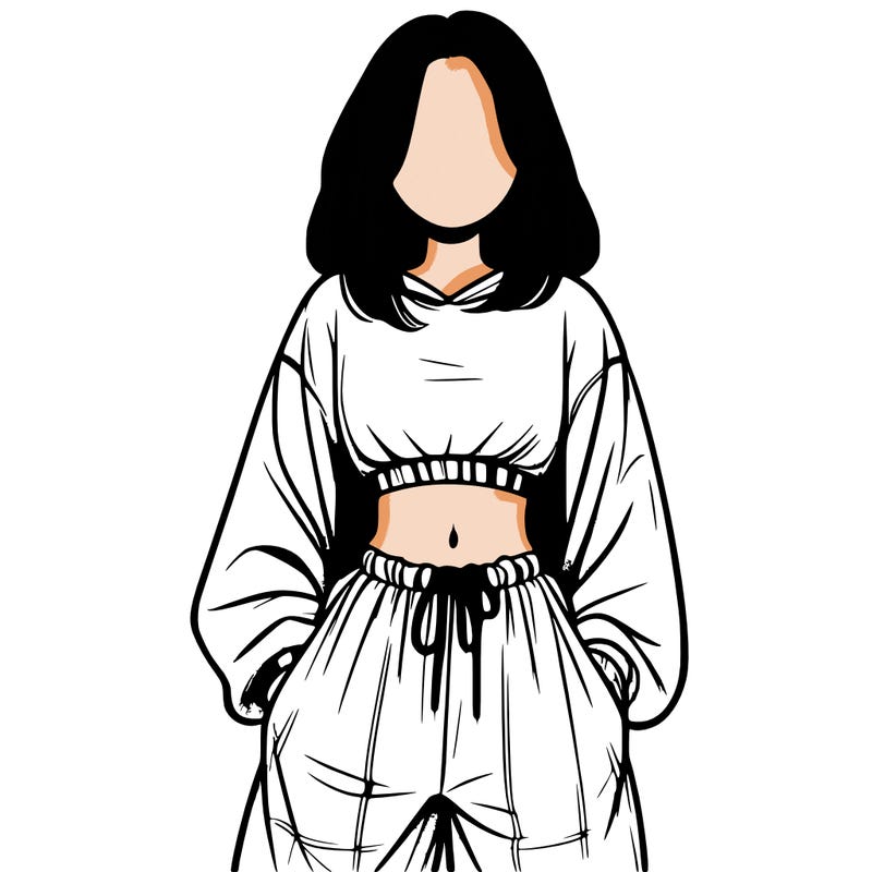 realistic girl faceless with baggy pants and a crop top