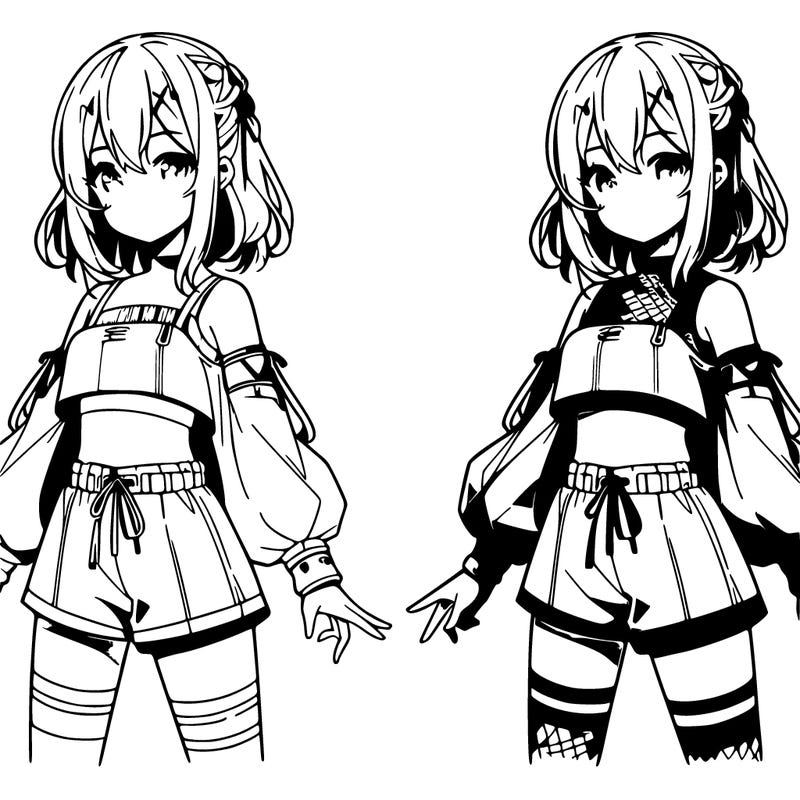 anime girl in a crop top and shorts