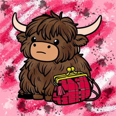 highland cow in a purse