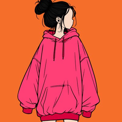 realistic girl with a oversized sweatshirt on and a bun