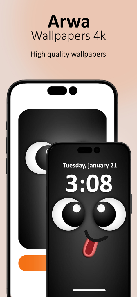 Arwa Wallpaper - Two iPhones displaying a black silly smile live wallpaper from the Arwa Wallpaper app