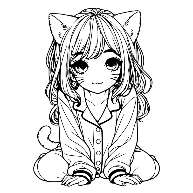 realistic girl in cat pj