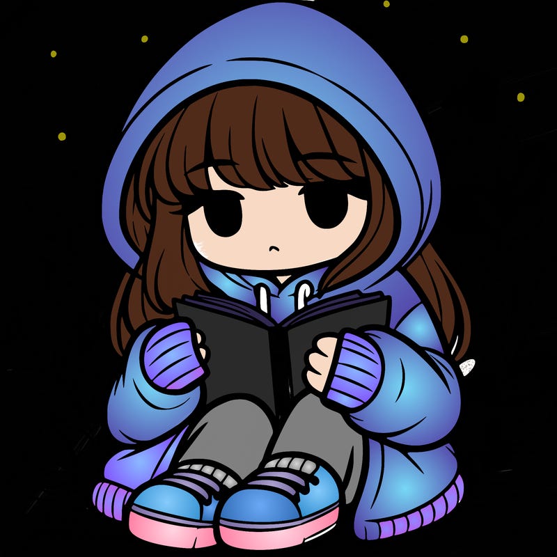 girl in oversized hoodie reading a book