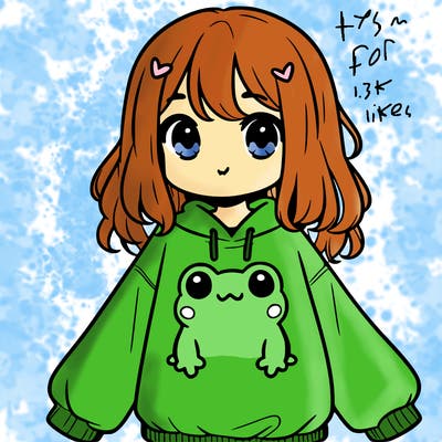 girl wearing frogging sweatshirt