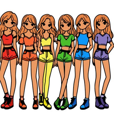 a group of girls wearing crop tops and shorts