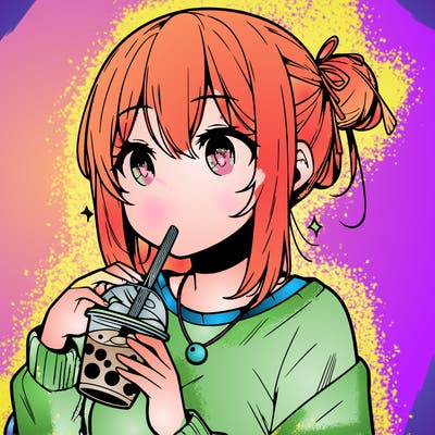manga character drinking boba