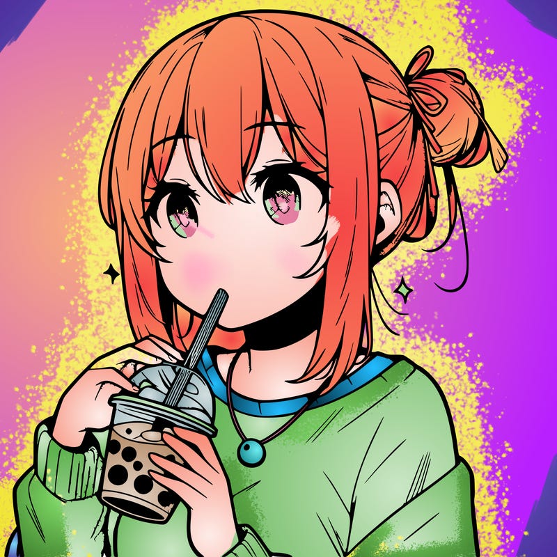 manga character drinking boba
