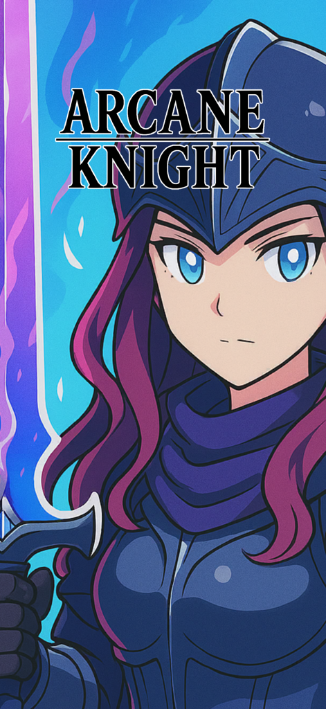 Arcane Knight : Idle RPG - Caballera de estilo anime con cabello rosa y espada morada brillante de Arcane Knight Idle RPG