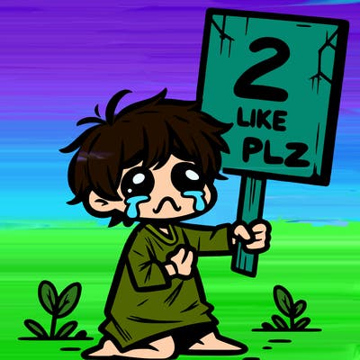 small poor toddler crying with sign that says 2 like plz