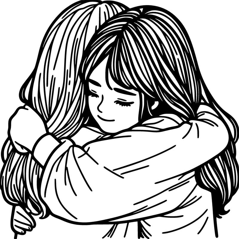two girls hugging realistic
