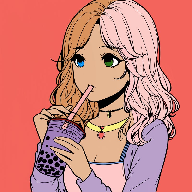 realistic girl drinking boba tea