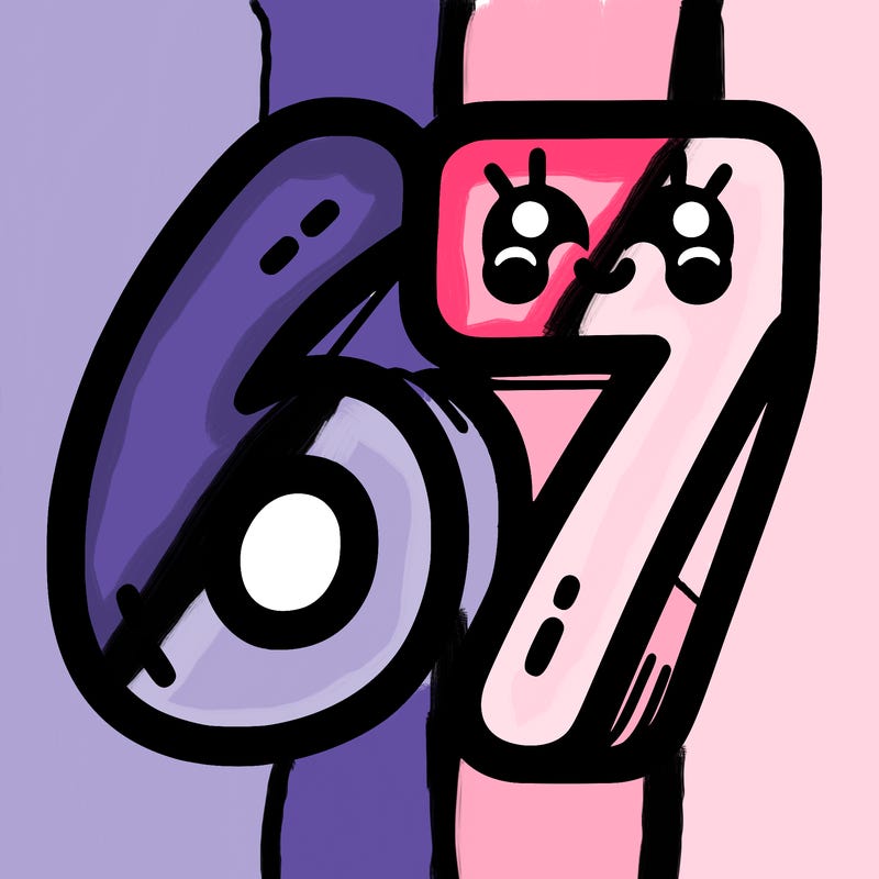 the numbers 67