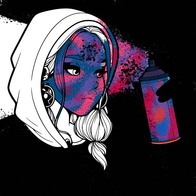 a realistic girl, spray painting