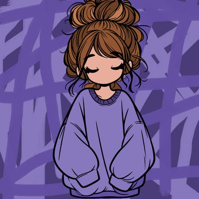 girl with baggy sweatshirt and messy bun