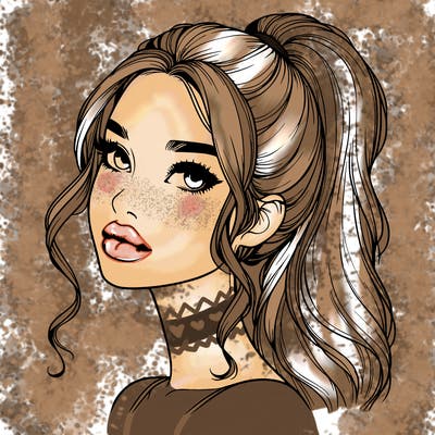 realistic girl with a ponytail on her hair and lips