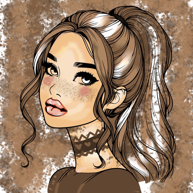 realistic girl with a ponytail on her hair and lips