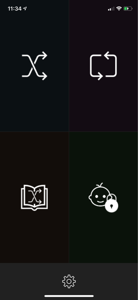 What's Playing - Minimalist interface of the What's Playing app featuring large icons for shuffle, repeat, and playback settings