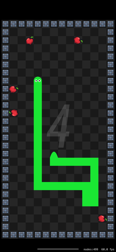 Pixel Snake: Retro Challenge - Gameplay of Pixel Snake Retro Challenge showing a green snake and red apples on a checkered grid