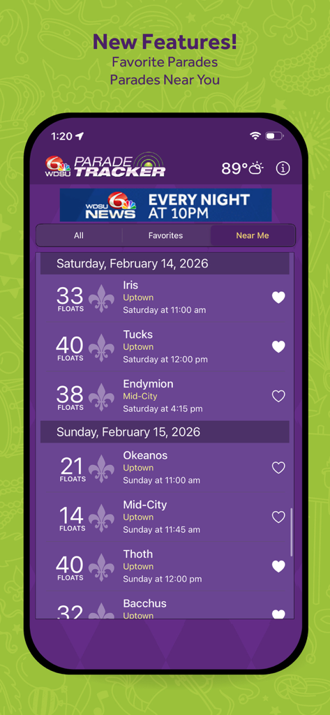 Schedule of New Orleans Mardi Gras parades in the WDSU Parade Tracker app