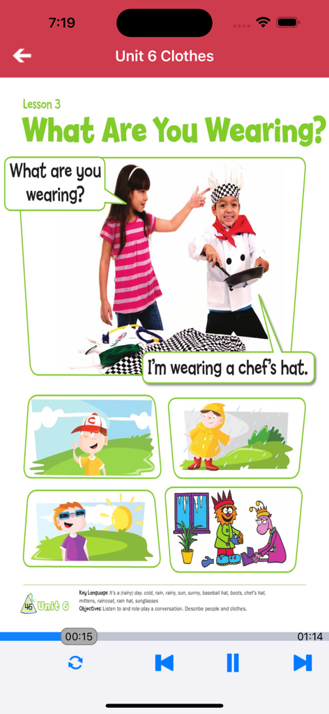 Educational lesson in Hats on top 2 app teaching children about clothes and weather.