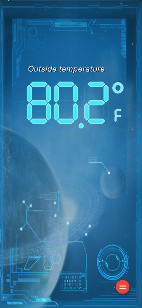 @Thermometer - Futuristic sci-fi theme for the Thermometer app showing a precise temperature of 80.2 degrees Fahrenheit