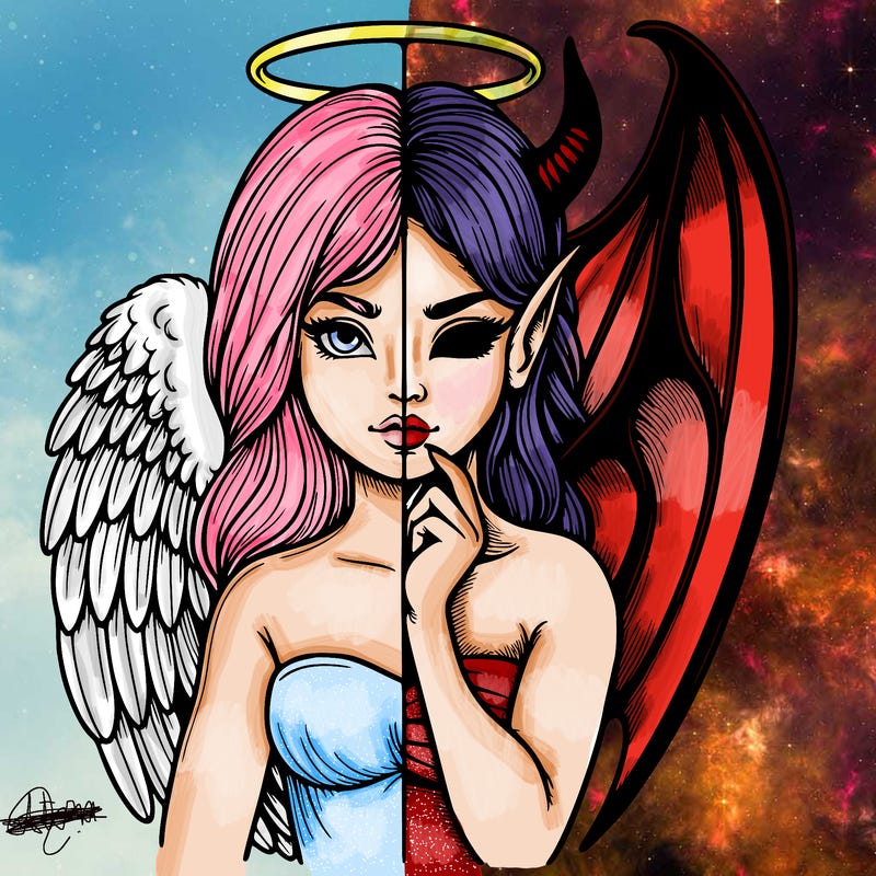 realistic angel half demon