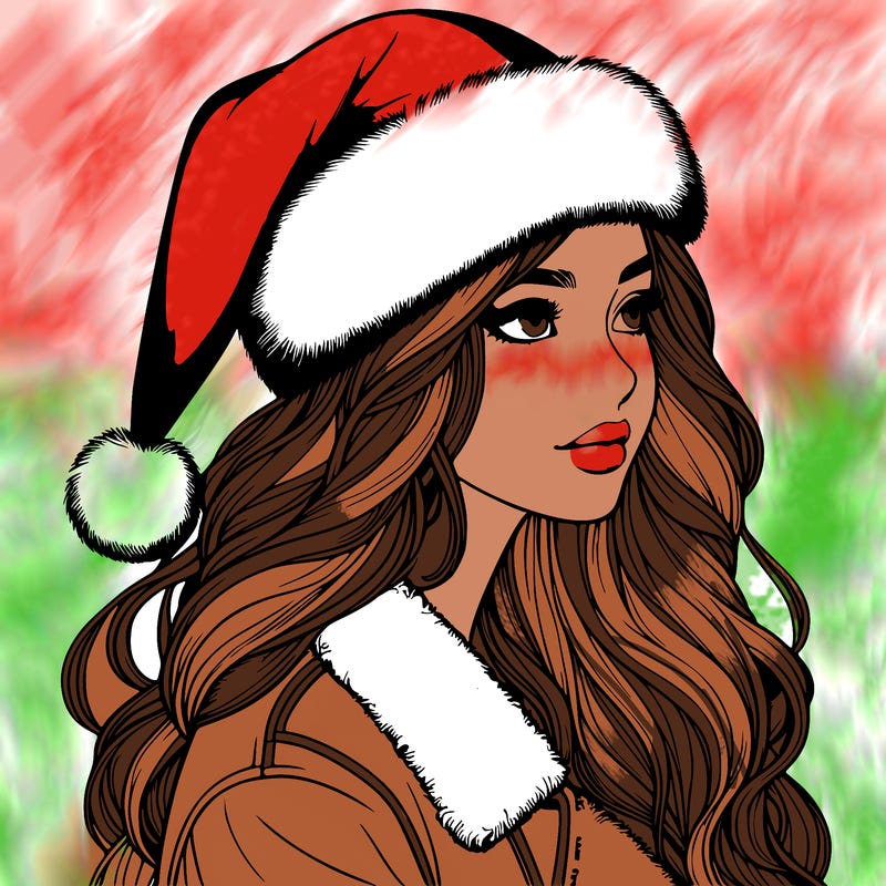 realistic girl in santa hat