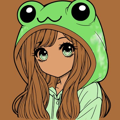 a pretty girl wearing a frog hoodie portrait with long hair