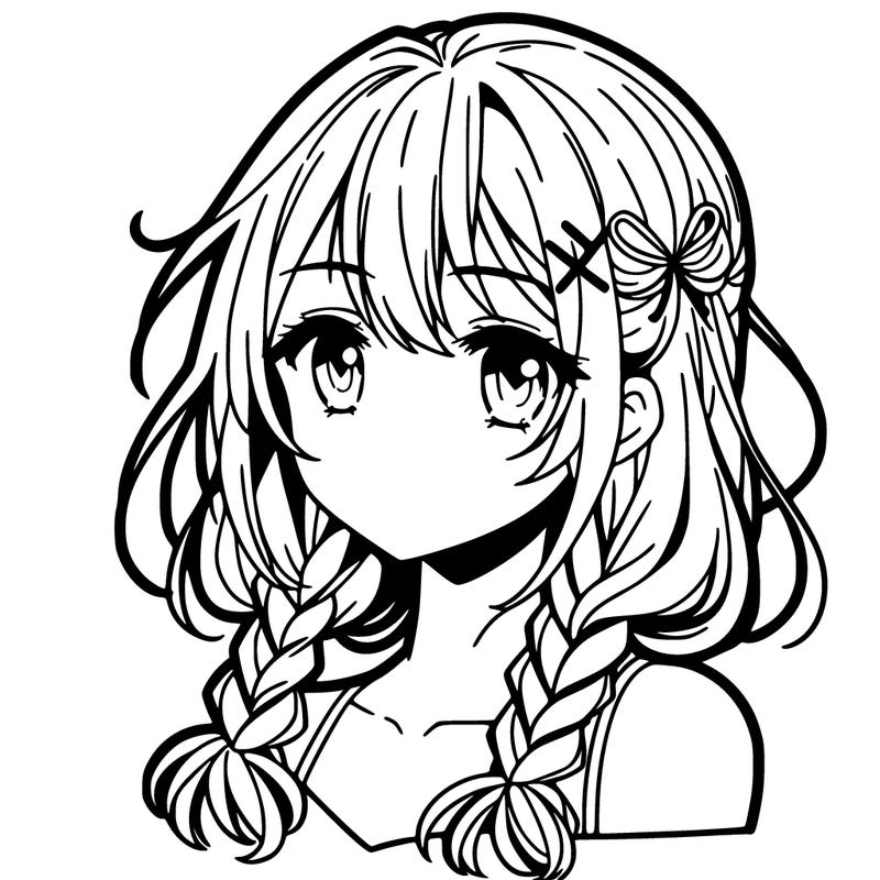manga girl with shoulder-length hair with braids on one side