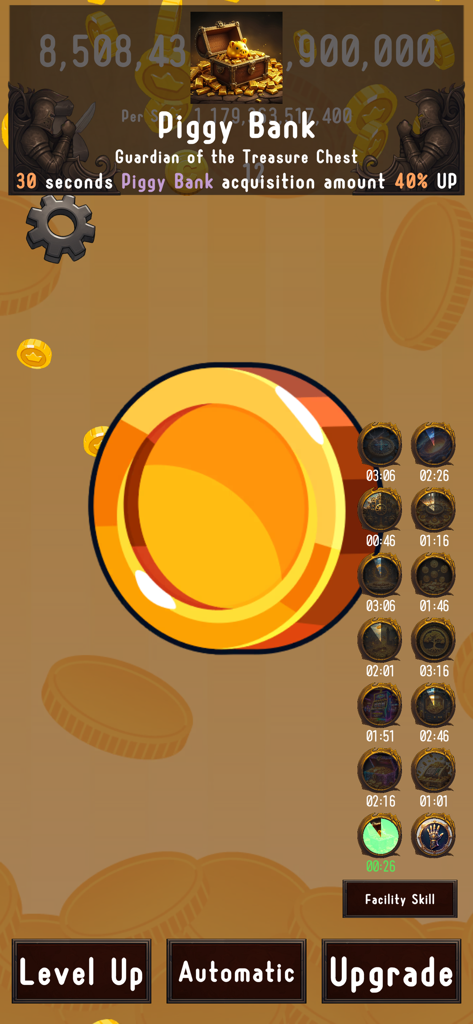 Coin Clicker - Coin Tap Game - Coin Clicker mobile game interface showing a large golden coin and Piggy Bank bonus.