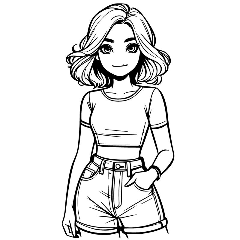 realistic girl with crop top and jeans shorts