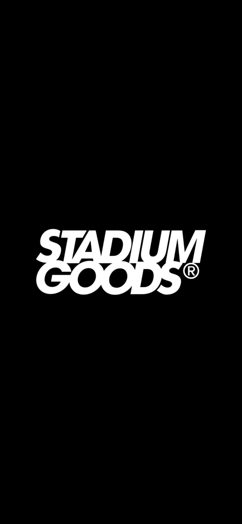 White Stadium Goods logo on a black background