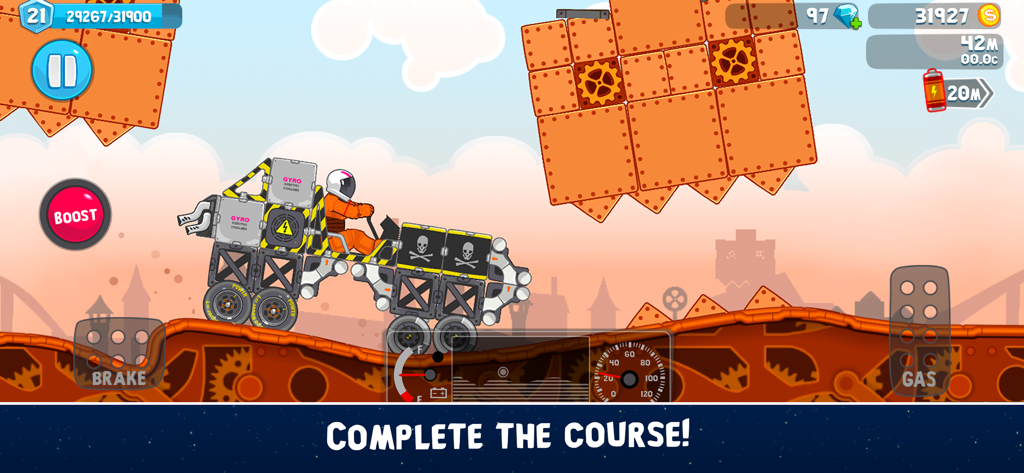 RoverCraft Space Racing - A custom vehicle racing on a hilly planetary course in the RoverCraft arcade game