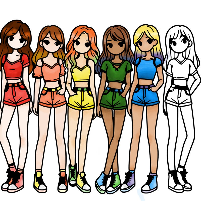a group of girls wearing crop tops and shorts