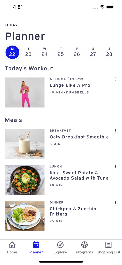 Emily Skye FIT: Workout App - Daily fitness and meal planner interface in the Emily Skye FIT app