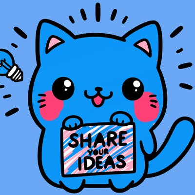 a cute cat saying share your ideas