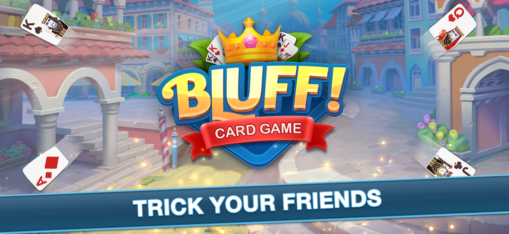 Bluff Card Game - Bluff Card Game title screen with game logo and trick your friends slogan