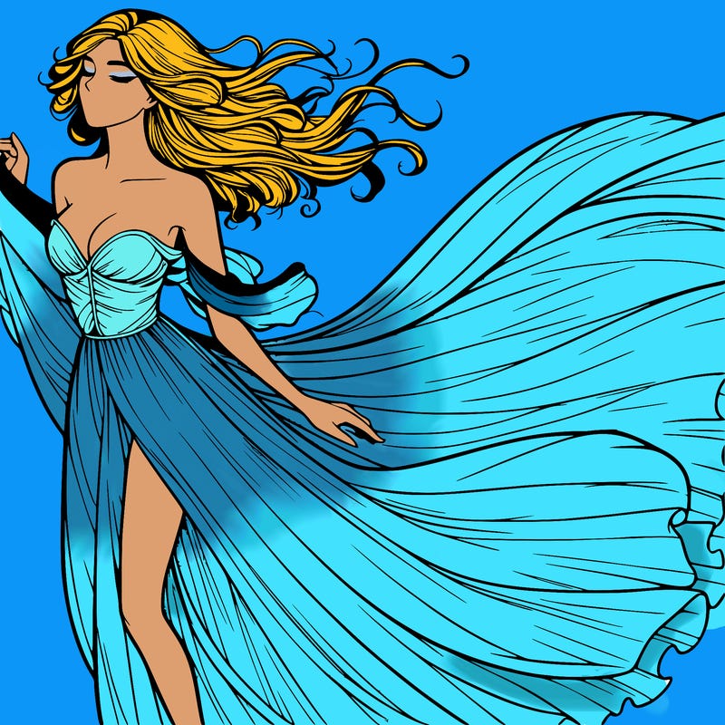 realistic woman in dress flowing the the wind