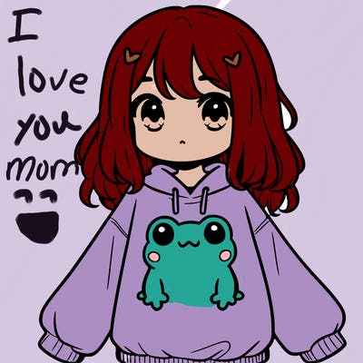 girl wearing frogging sweatshirt