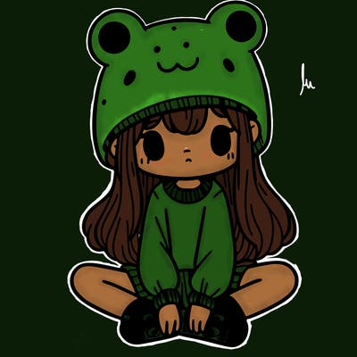 a girl wearing a frog hat and some frog socks