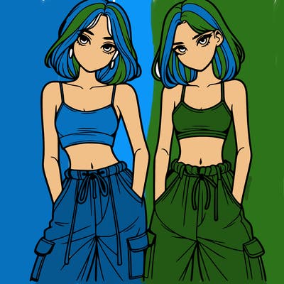 two girls with crop top with baggy pants