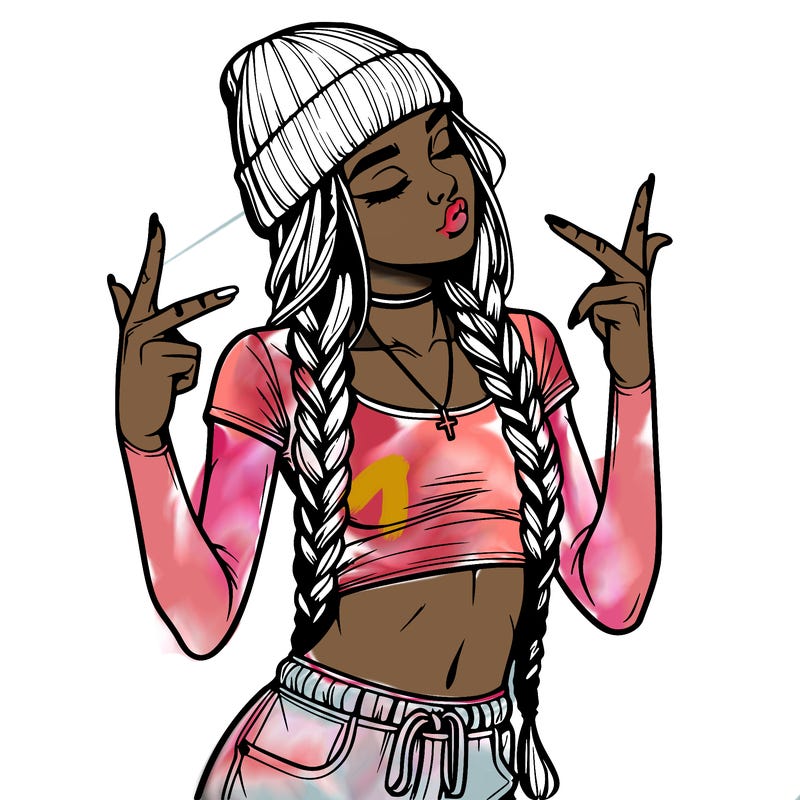 realistic teenage girl with braids and a beanie and crop top doing 🫶🏼