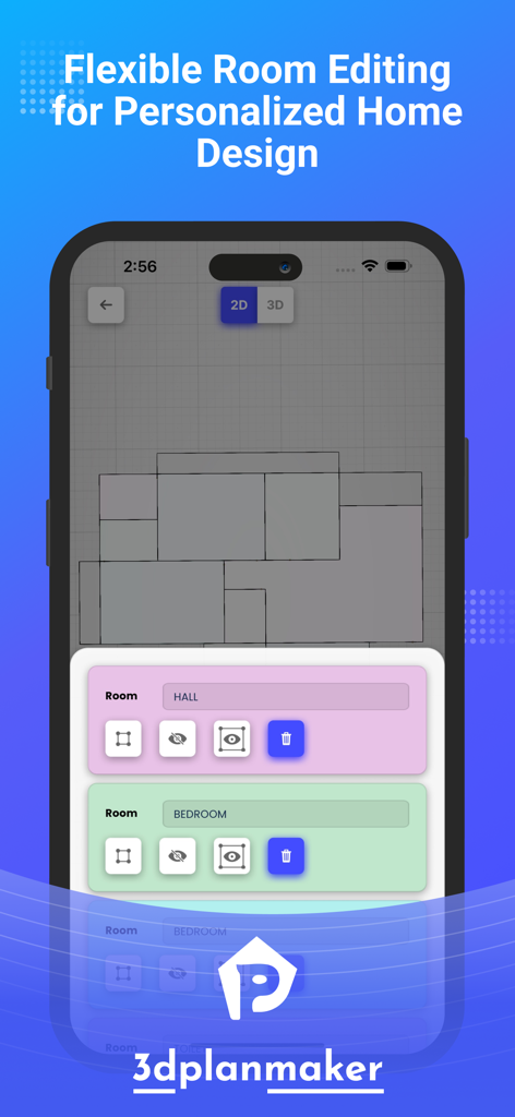 3DS PlanMaker, AI Arch design - 2D-Grundrissbearbeitungs-Oberfläche auf einem Smartphone für personalisierte Hausgestaltung