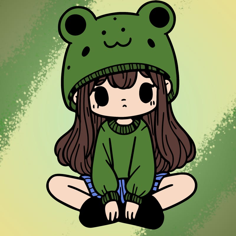 a girl wearing a frog hat and some frog socks