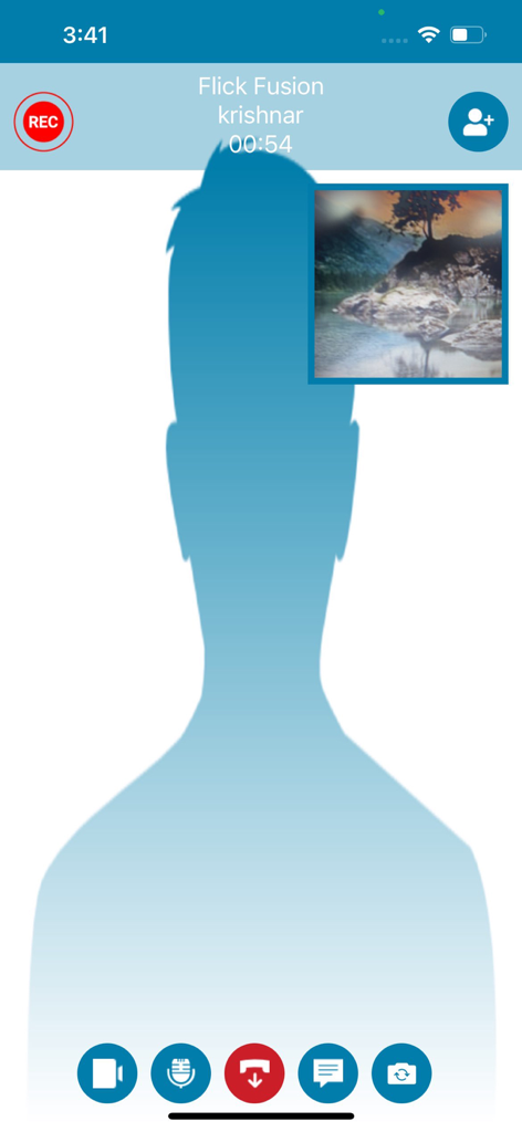 VidCom - Interface of the VidCom mobile app during a live video call showing call controls and recording indicator.