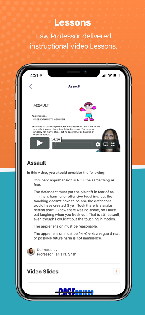 StudyBuddy Proロースクールアプリで、法学教授による暴行に関するビデオレッスン。