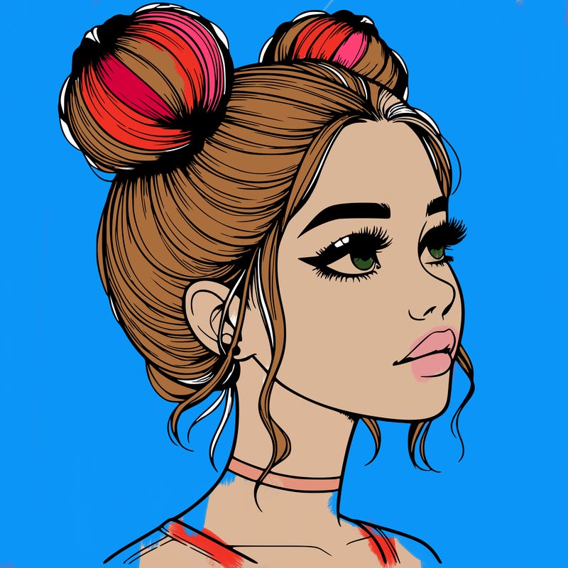 realistic girl with buns on the top of her head