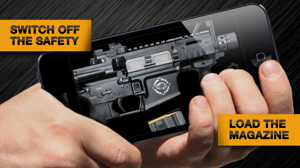 Weaphones: Firearms Simulator Volume 1 - Eine Person benutzt die Weaphones Firearms Simulator App auf einem Smartphone